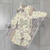 Комплект Шапочка + Боди + Ползунки Тими, Бежевый с мордочками, Футер, 56р.