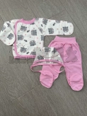 Комплект Шапочка + Распашонка + Ползунки Малютка, Розовый Котики, Футер, 56р
