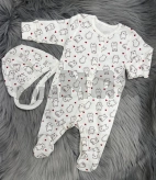 Комплект Кузьменко Зверушки с шапочкой, человечком 62р, интерлок Молочный