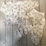 Комплект Шапочка + Распашонка + Ползунки Малютка, Бежевый с котиками, Футер, 56р