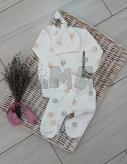 Комплект Шапочка + Боди + Ползунки Тими, Молочный с лошадками, Футер, 56р.