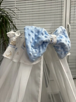 Балдахин на кроватку Ведмедик, плюш Бело-голубой - Фото 1