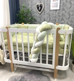 Комплект постельный Ведмедик Однотон 6 предметов, косичка-стеганый Зеленый - Фото 2