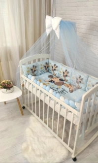 Комплект постельного белья 7 в 1, Косичка - Babymax Жирафик (Голубой) - Фото 1