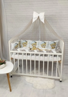 Комплект постельного белья 7 в 1, Косичка - Babymax Медвежонок (Бело-серый) - Фото 1
