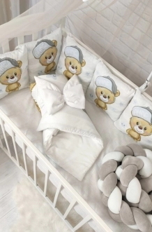 Комплект постельного белья 7 в 1, Косичка - Babymax Медвежонок (Бело-серый) - Фото 2