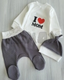 Комплект Шапочка + Боди + Ползунки Happy Tot, Белый с серым, Интерлок, 56р