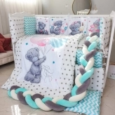 Комплект постельного белья 7 в 1, Косичка - Bepino Тедди с шариками (Бирюзовый)