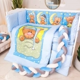 Комплект постельного белья 7 в 1, Косичка - Bepino Мишка с луной (Голубой)