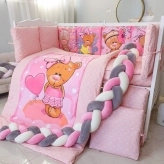 Комплект постельного белья 7 в 1, Косичка - Bepino Мишка девочка (Розовый)