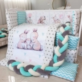 Комплект постельного белья 7 в 1, Косичка - Bepino Зайцы (Бирюзовый)