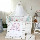 Комплект постельного белья 7 в 1, Подушки - Bepino Зайцы (Бирюзовый)