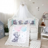 Комплект постельного белья 7 в 1, Подушки - Bepino Мишка с шариками (Бирюзовый)