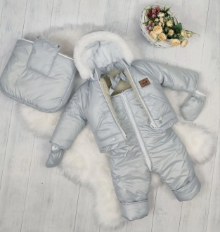 Комбинезон детский зимний ElLiz трансформер 0–2 года, плащевка/овчина Серый - Фото 1