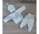 Комплект Мики-ники Котики с шапочкой, распашонкой, ползунками 56р, футер Молочный