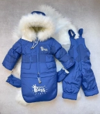 Зимний Комбинезон-Трансформер, Panda, Овчина, Синий, 0-2р