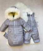 Зимний Комбинезон-Трансформер, Panda, Овчина, Серый, 0-2р