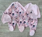 Комплект Шапочка + Боди + Ползунки + Человечек, Happy Tot, Розовый, Футер, 56р.