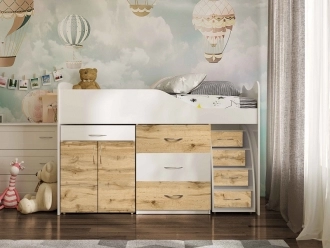 Кровать подростковая Viorina DEKO Bed Room №5 чердак со столом Тахо/белый - Фото 1