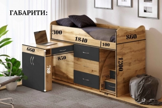 Кровать подростковая Viorina DEKO Bed Room №5 чердак со столом Графит-белый - Фото 2