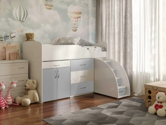 Кровать подростковая Viorina DEKO Bed Room №5 чердак со столом Серо-белый - Фото 1