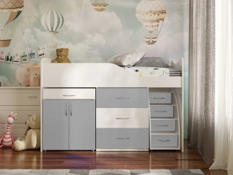 Кровать подростковая Viorina DEKO Bed Room №5 чердак со столом Серо-белый - Фото 2