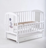 Детская кроватка с ящиком, с маятником, Бук - Кузя Слоник (Белый)