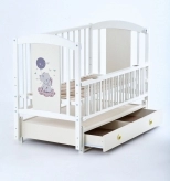 Детская кроватка с ящиком, с маятником, Бук - Кузя Слоник (Слоновая кость)