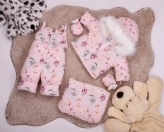 Комбинезон зимний детский,  Трансформер 3в1, Плащевка (Розовый с зайками)