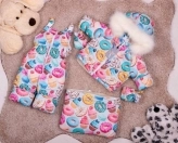 Комбинезон зимний детский,  Трансформер 3в1, Плащевка (Розовый с макарунами)