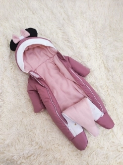 Комплект ШкодаМода Микки с комбинезоном, спальником 56–62р, флис/синтепон Розовый - Фото 2