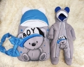 Комплект ШкодаМода с комбинезоном, спальником 56–62р, флис/синтепон Серый