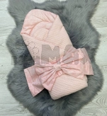 Конверт зимний для новорожденных на выписку Ведмедик 80×80 см, косичка пике Пудра