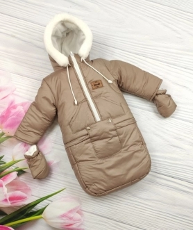 Комбинезон детский зимний ElLiz трансформер 0–2 года, плащевка/овчина Коричневый - Фото 1