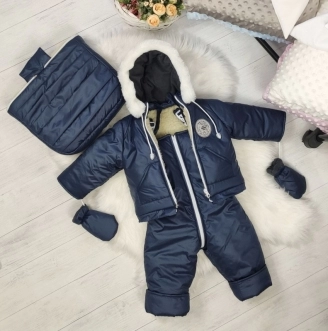 Комбинезон детский зимний ElLiz Защип трансформер 0–2 года, плащевка/овчина Синий - Фото 1