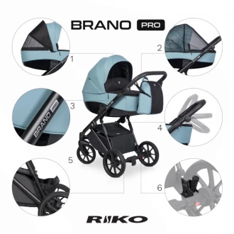 Универсальная коляска 2 в 1, Экокожа - Riko Brano Pro 02 Crystal Blue (Голубой) - Фото 3