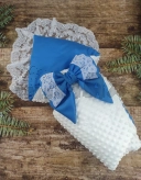 Конверт для новорожденных на выписку ШкодаМода с кружевом 80×80 см, плюш Бело-голубой