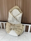 Конверт для новорожденных на выписку Ведмедик 80×80 см, косичка пике Бело-кофейный