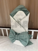 Конверт для новорожденных на выписку Ведмедик 80×80 см, косичка пике Бело-зеленый
