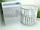 Комплект Круглая кроватка трансформер Каприз + Комод Пеленальный (Белый/Серый)