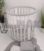 Ліжечко трансформер кругле/овальне 8 в 1 Колисковий Світ Каприз Люкс з маятником, матрацом 70/120×70 Біло-сірий