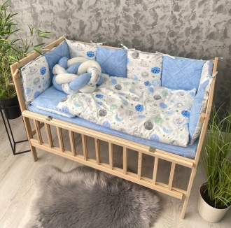 Комплект постельный Ведмедик Космос 6 предметов, косичка-стеганый Голубой - Фото 4