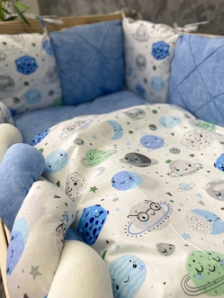 Комплект постельный Ведмедик Космос 6 предметов, косичка-стеганый Голубой - Фото 6