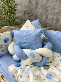 Комплект постельный Ведмедик Космос 6 предметов, косичка-стеганый Голубой - Фото 7