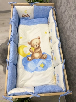 Комплект постельный Ведмедик Друг медвежонок 6 предметов, стеганый Голубой - Фото 4