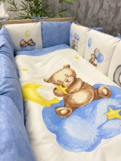 Комплект постельный Ведмедик Друг медвежонок 6 предметов, стеганый Голубой - Фото 5