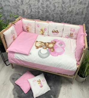 Комплект постельный Ведмедик Друг медвежонок 6 предметов, стеганый Розовый - Фото 2