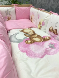 Комплект постельный Ведмедик Друг медвежонок 6 предметов, стеганый Розовый - Фото 4