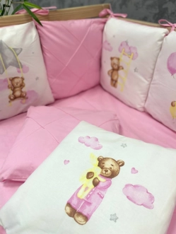 Комплект постельный Ведмедик Друг медвежонок 6 предметов, стеганый Розовый - Фото 5