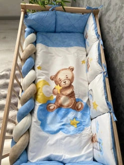 Комплект постельный Ведмедик Друг медвежонок 6 предметов, косичка-стеганый Голубой - Фото 1